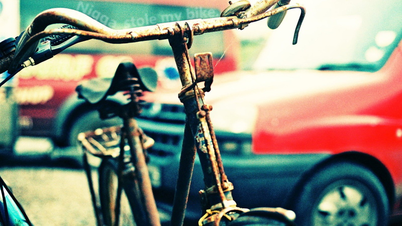 representation, 1080P, cruiser, transportation, metal, brown, painting, car, red, no people, city, outdoors, handlebar, wheel, text, toy, stationary, pedal