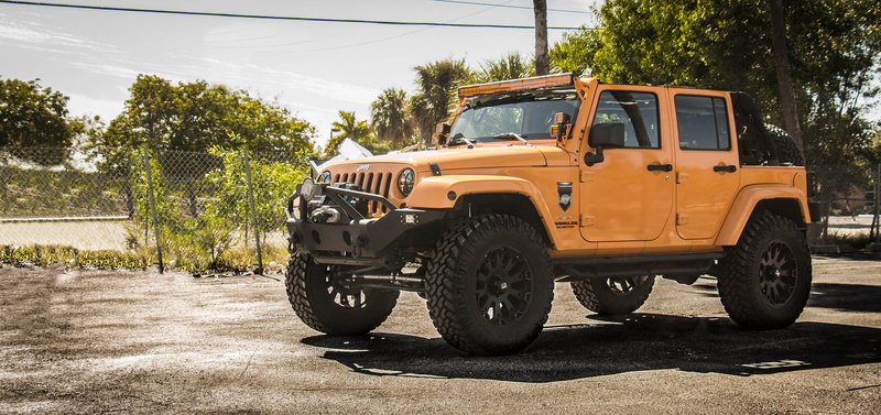 4x4, transportation, land vehicle, monster, big rims, parking, car, outdoors, plant, motor vehicle, off-road vehicle, 4K, sahara, tires, tree, jeep wrangler