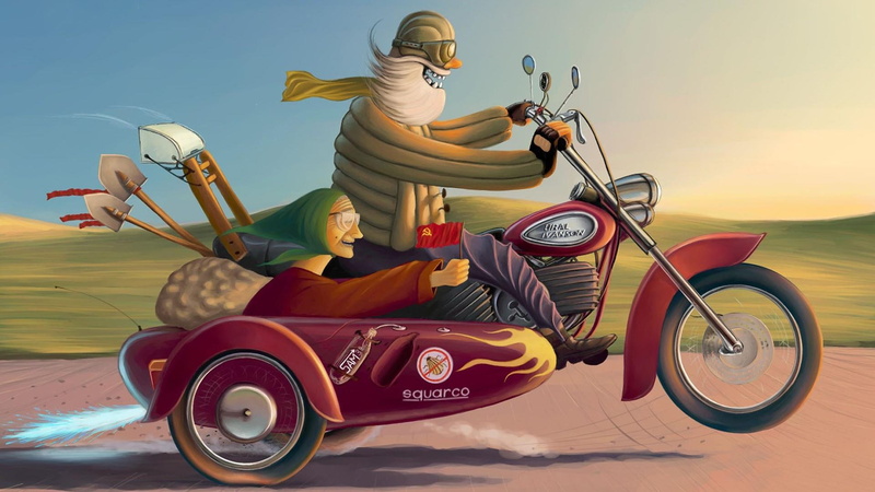1080P, motorcycle, sidecar, poster, vintage, motorbike