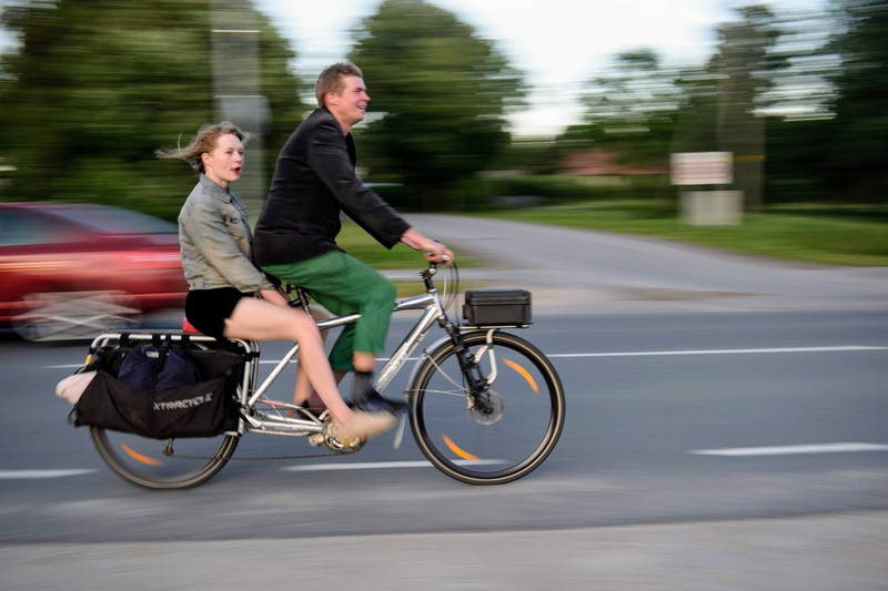 woman, riding, side view, mature men, tandem bike, summer, outdoors, hippies, motion, land vehicle, day, man, couple - relationship, togetherness, hipsers