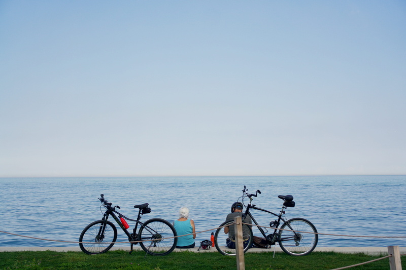 clear sky, copy space, human, urban love, chicago, wheel, biker love, bicycle, riding bikes, nature, blue, active, horizon, machine, beauty in nature, scenics - nature