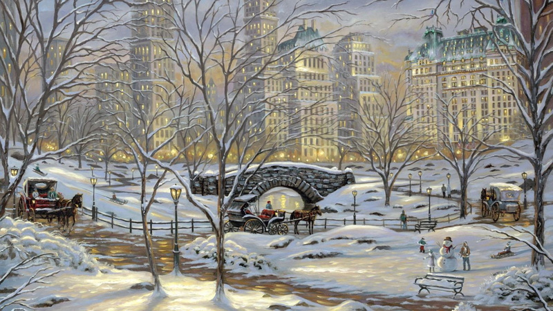 freezing, tree, winter, covering, painting art, building, park, plant, built structure, no people, snow, 4K, outdoors, paint, architecture, city, cold temperature