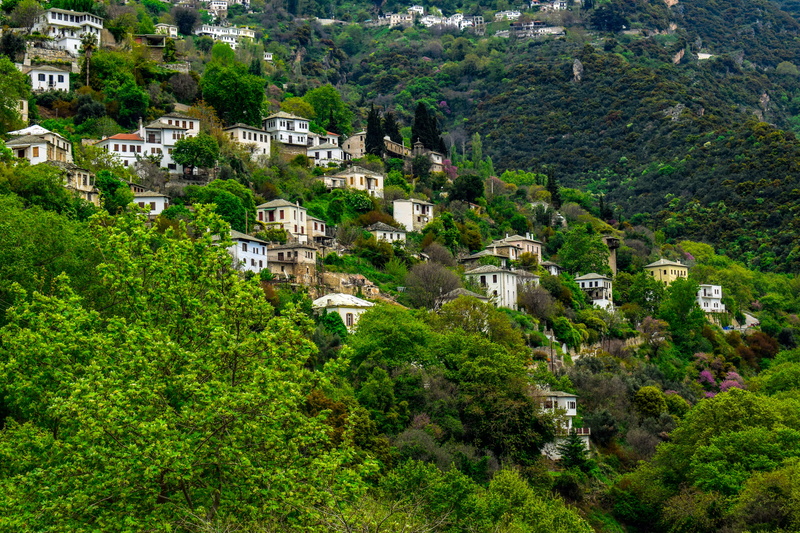 built structure, mediterranean, village, greece, day, town, community, countryside, green color, neighbourhood, city, building, no people, tree, scenery