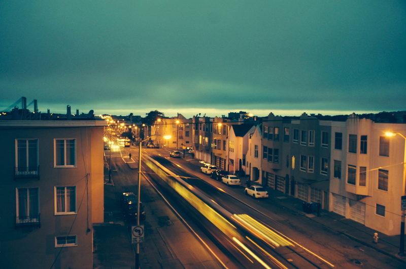 street, buildings, car, building, roads, no people, rail transportation, apartment, evening, cityscape, dark, concrete, mode of transportation, street light