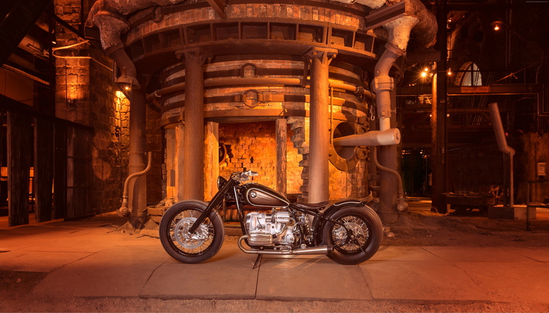 building exterior, night, luxury, architectural column, retro styled, mode of transportation, motorcycle, BMW Motorrad R 5 Hommage, architecture, best bikes