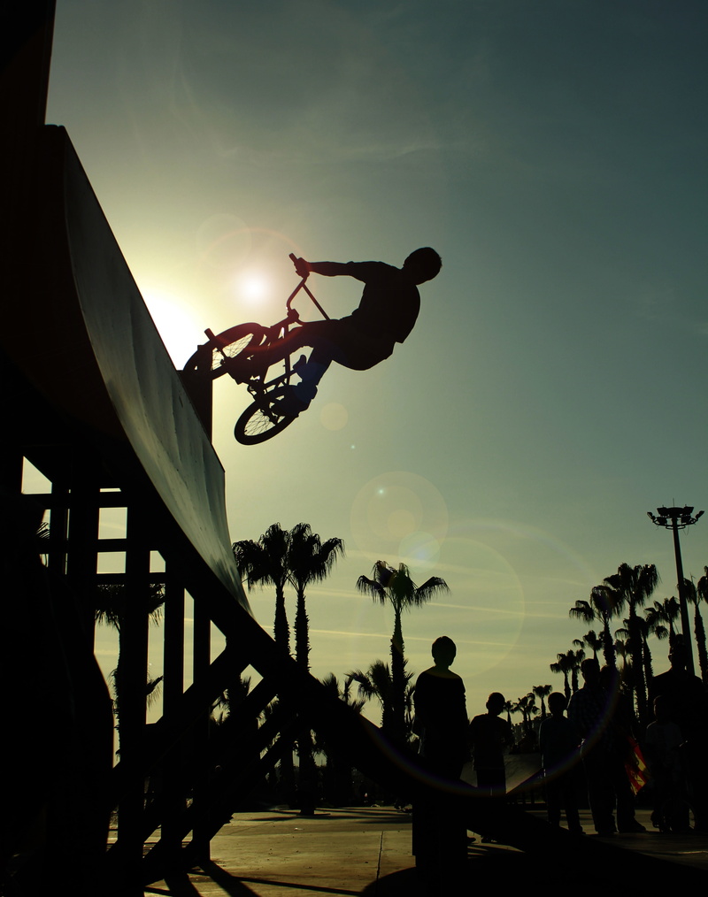 trick, silhouette, ramp, bike, 4K, bmx, jump