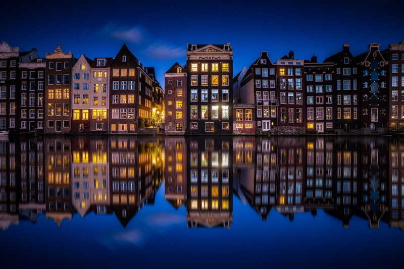 City, House, Canal, 1080P, Reflection, Night, Amsterdam, Netherlands, Cities