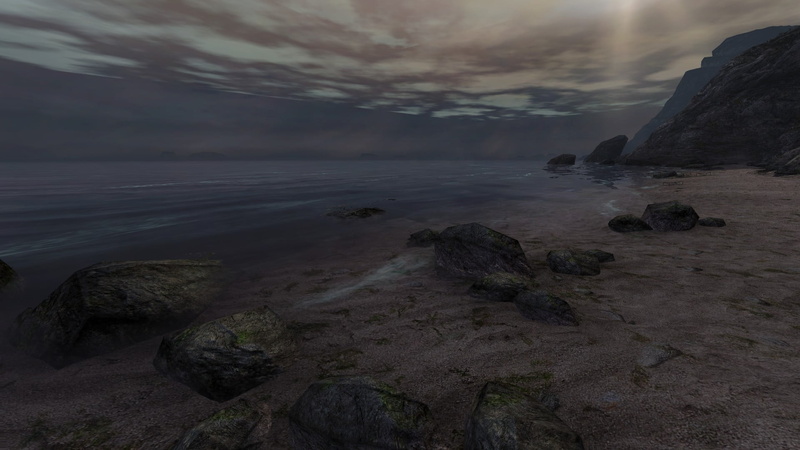 tranquility, beauty in nature, sky, outdoors, tranquil scene, horizon over water, sunset, rock formation, beach, 1080P, scenics - nature, video games