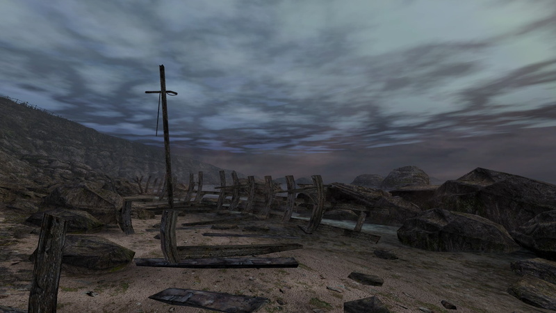 entertainment, formations, environment, rock - object, cloud - sky, mountain, Dear Esther, architecture, land, lighting equipment, no people, non-urban scene