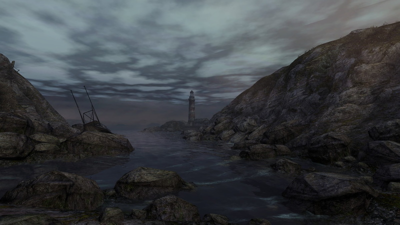 white, tranquility, sea, sky, solid, cloud - sky, Source Engine, rock formation, water, no people, video games, brown, day, painting, eroded, Dear Esther