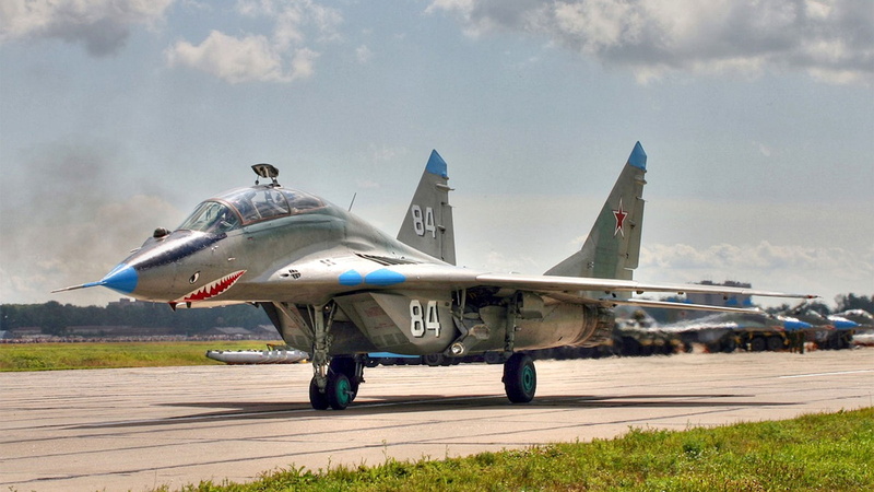 Fulcrum, white, single object, military, uS Air Force, gray, armed Forces, propeller, sky, air, air Vehicle, 1080P, OKB MiG, flying, MiG-29UB, teacher