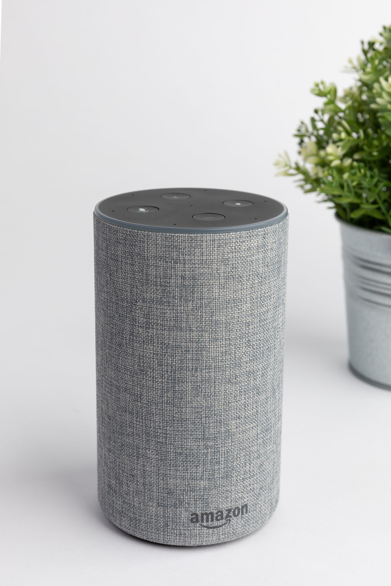 amazon echo, close-up, container, cylinder, amazon, copy space, amazon dot, single object, white background, focus on foreground, pottery, vase, cut out