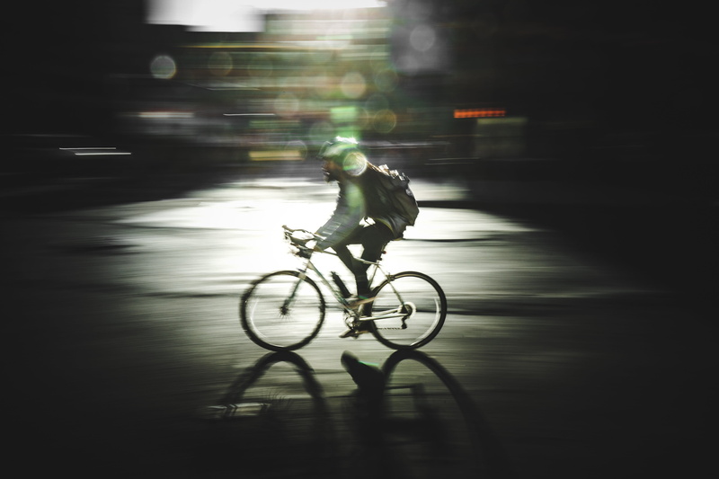 city, full length, sport, blurred motion, bicycle, street, one person, mode of transportation, land vehicle, motion, dark, 4K, real people, road, ride