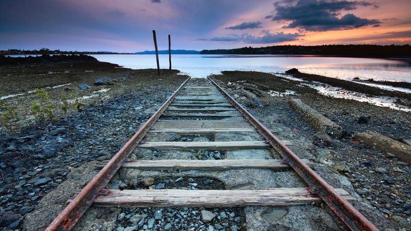 end of the trip, track, Sea, railroad track, cloud - sky, architecture, train route, Train, beach, no people, Road To, road, direction, sky, rail transportation