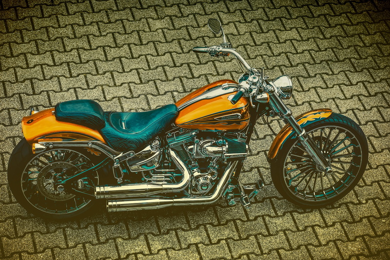 bicycle, cult, day, birds eye view, wheel, hobby, absence, cobblestone, usa, parking, 4K, chrome, stationary, shiny, fun, harley, davidson, two wheeled vehicle