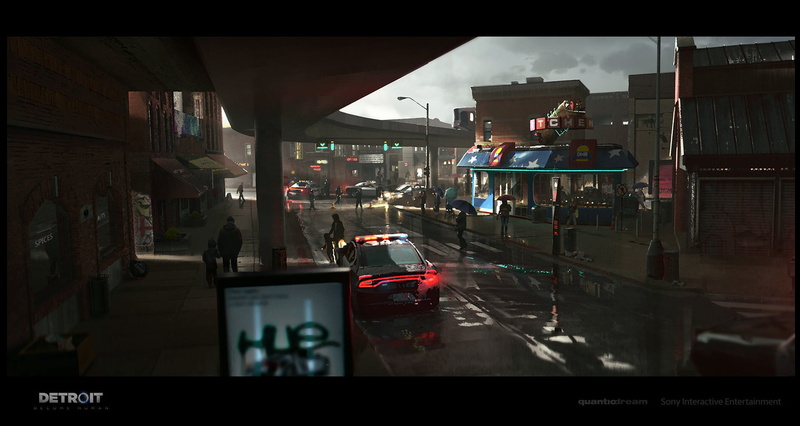 Antoine Boutin, digital, futuristic, Detroit become human, artwork, people, video games, 1080P, city