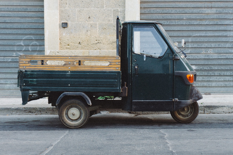 south, architecture, south italy, truck, mode of transportation, car, ape, italy, journey, street, building exterior, land vehicle, building, wheel, apulia