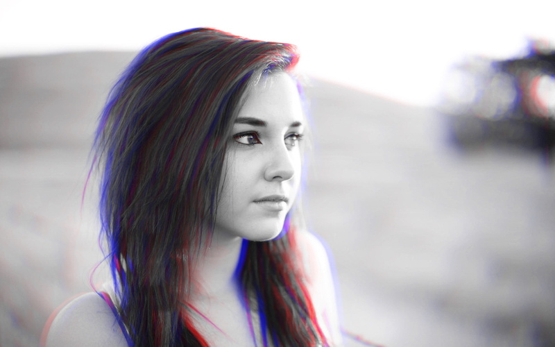 women, 2K, 3D, anaglyph 3D, monochrome, face