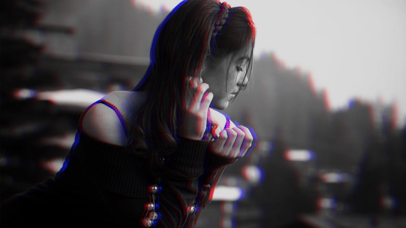 women, 1080P, looking away, anaglyph 3D, women outdoors, monochrome