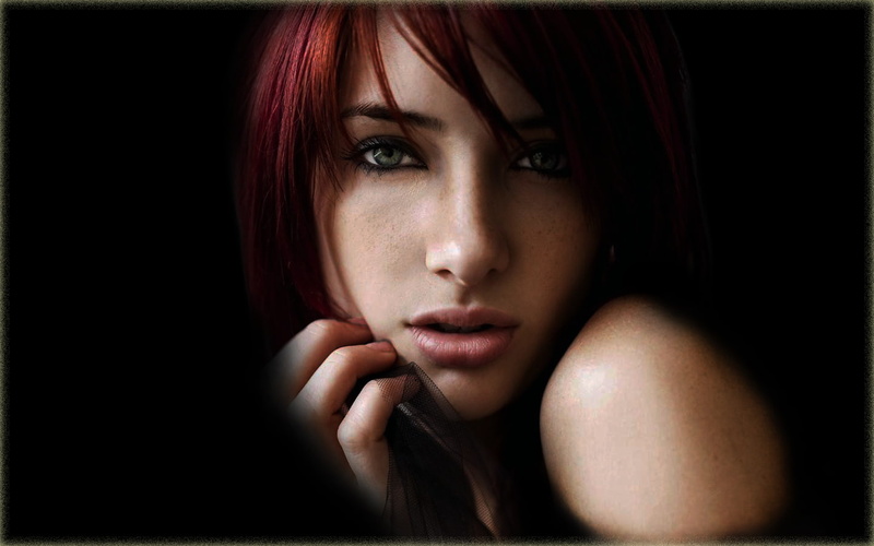 720P, women, face, beauty, contemplation, close-up, dyed red hair, beautiful people, body part, adult, headshot, beautiful woman, indoors, black background