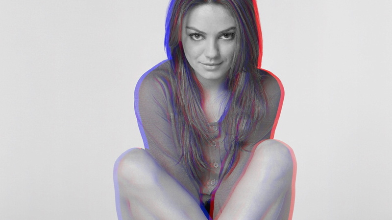 anaglyph 3D, beautiful woman, young adult, beauty, indoors, face, portrait, young women, fashion, studio shot, Mila Kunis, adult, looking at viewer, long hair