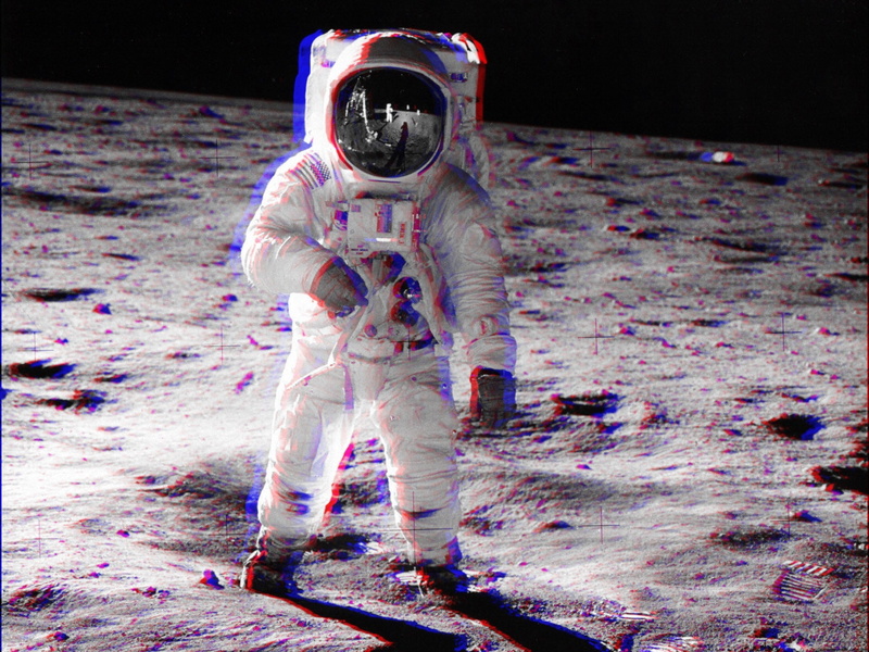 3d, space, astronaut, Moon, Anaglyph 3D, 1080P