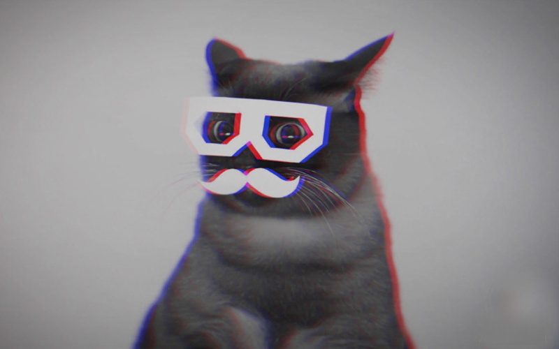 cat, moustache, anaglyph 3D, Skifcha, 720P
