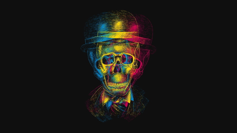 Skull, young adult, portrait, hairstyle, cut out, pattern, 1080P, copy space, beauty, Hat, creativity, indoors, studio shot, multi colored, projection