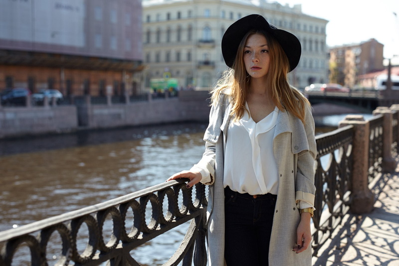 millinery, Russian Model, hat, Olga Kobzar, women, 720P, grey coat