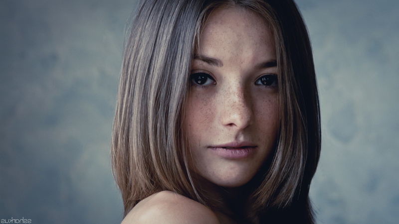 brunette, Freckles, women, face, closeup, Olga Kobzar, Looking At Viewer, 2K, Straight Hair