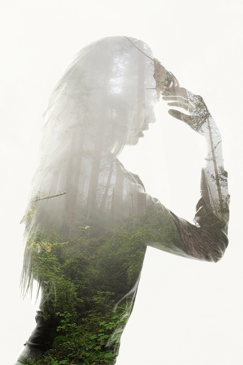 side view, 2K, people, digital composite, nature, photoshop, woman, waist up, outdoors, photographing, exposure, arms raised, rain, men, one Person, human