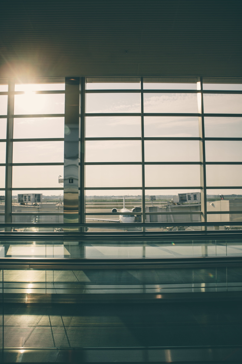illuminated, sunlight, reflection, metal, urban Scene, window, airplane, gray, indoors, travel, modern, outside, office Building, daytime, public transportation