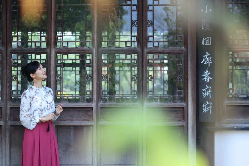 windows, three quarter length, young adult, near, beautiful woman, landscape, glass items, Ancient Chinese architecture, architectural design, daylight