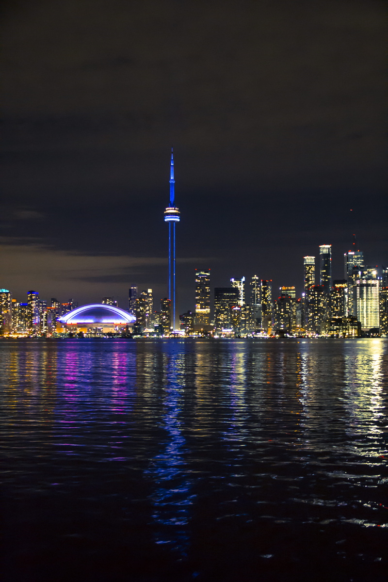 built structure, reflection, outdoors, 5K, spire, no people, toronto, tower, nature, sky, financial district, office building exterior, night, illuminated