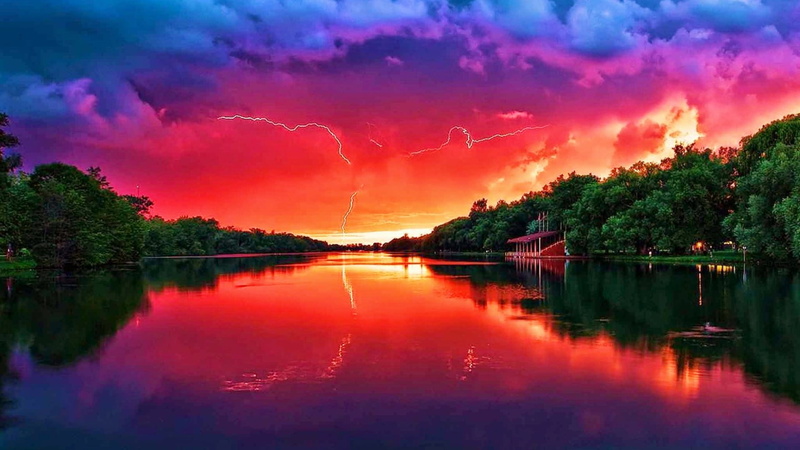 non-urban scene, phenomenon, centre island, cloud - sky, water, lake, canada, idyllic, romantic sky, dusk, scenics - nature, sunset, atmosphere, sunrise