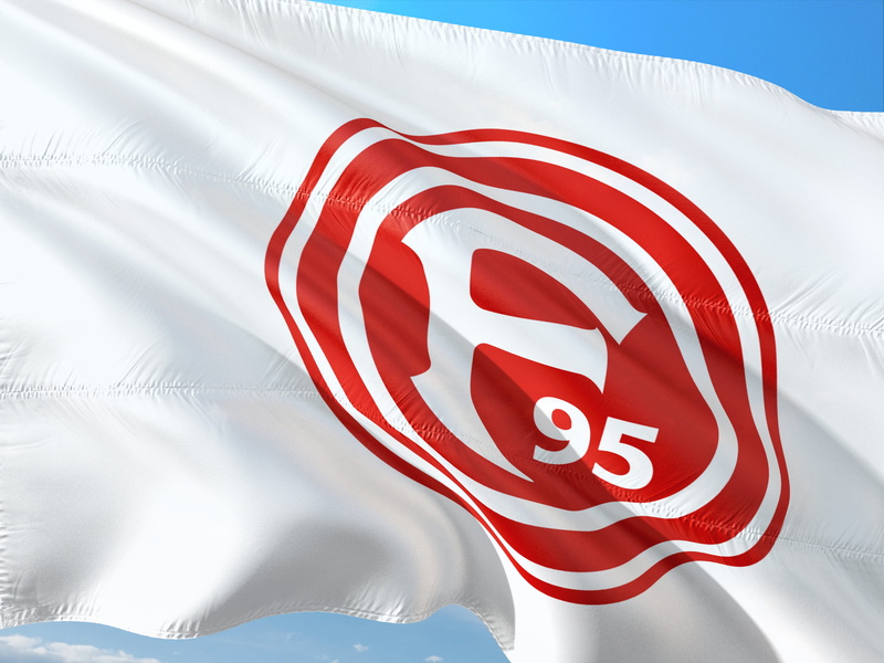 close-up, sign, striped, patriotism, day, outdoors, bundesliga, environment, fortuna düsseldorf, football, symbol, wind, flag, textile, nature, red, 4K