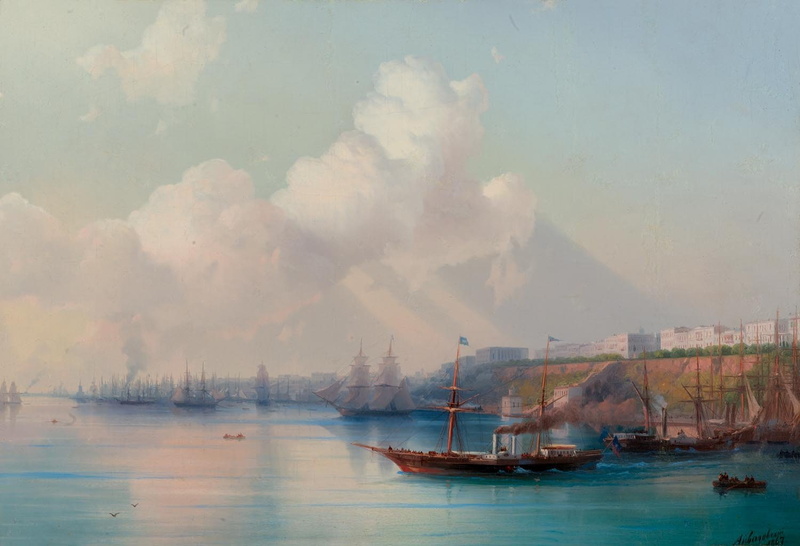odessa, Ansicht, von, 720P, art, auslaufenden, auf, schiffen, den, hafen, mit