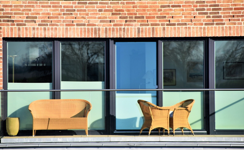 glückstadt, building, side by side, colorful, banister, sofa, balcony, reflection, building detail, architecture, built structure, am hafen 53, building exterior