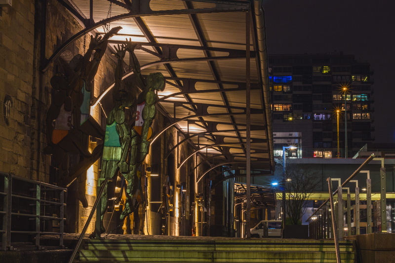 germany, sportmuseum, still, building exterior, bridge, city, building, metal, lifestyles, standing, urban, low angle view, hochhaus, built structure, nightlife