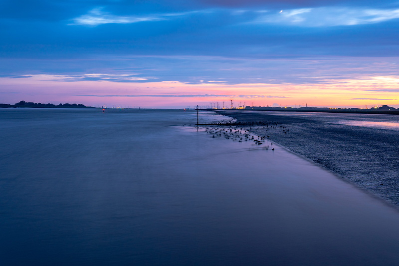 idyllic, nachtaufnahme, langzeitbelichtung, scenics - nature, windenergie, blue, tranquil scene, river, sundowner, enten, cloud - sky, gandersum, dusk