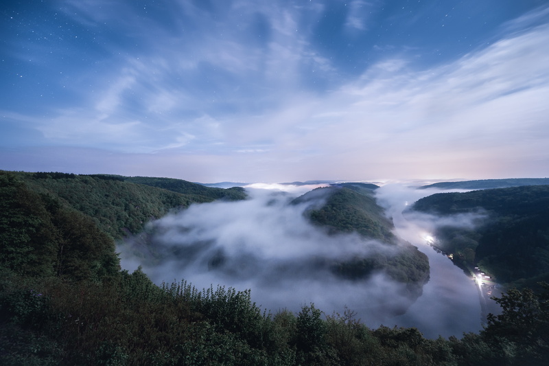 Long Exposure, Nacht, beauty In Nature, cloud - Sky, summer, Sterne, Horseshoe, blue, Saarland, sky, Deutschland, Wolken, green, outdoors, blue sky, forest