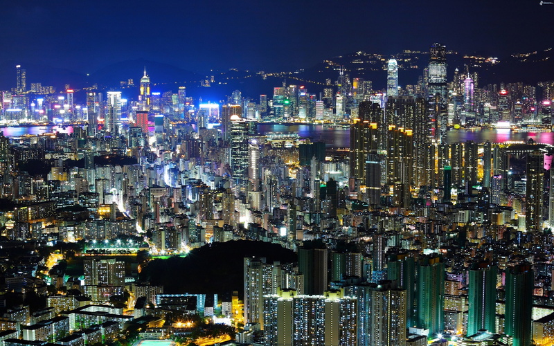 2K, sur, chine, ciel, nuit, kong, vue, hong, gratte, ville, la, dans