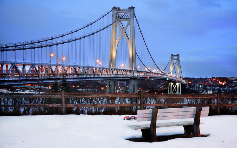 no people, transportation, suspension bridge, Mid-Hudson Bridge, water, outdoors, cold temperature, connection, bay, bridge - man made structure, city