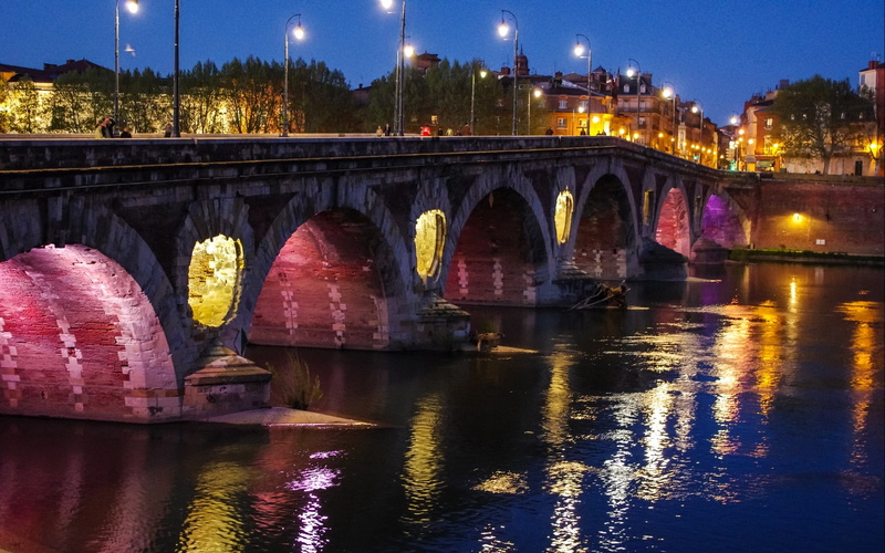 river, outdoors, arch, water, built structure, 1080P, architecture, city, Garonne, Toulouse, reflection, connection, arch bridge, transportation, no people