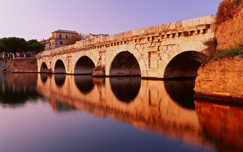 Italy, ponte daugusto, 1080P, reflection, bridge, rimini