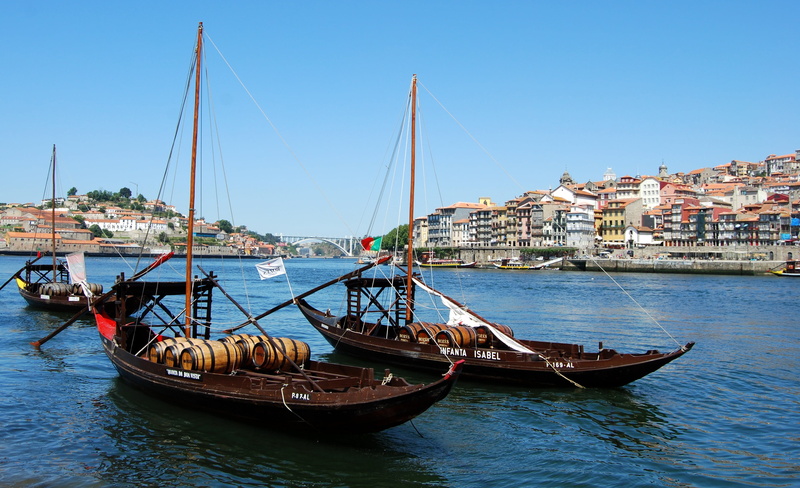 moored, building exterior, cityscape, architecture, river, built structure, barrel, oporto, body, nautical vessel, city, sky, wooden, travel, transport