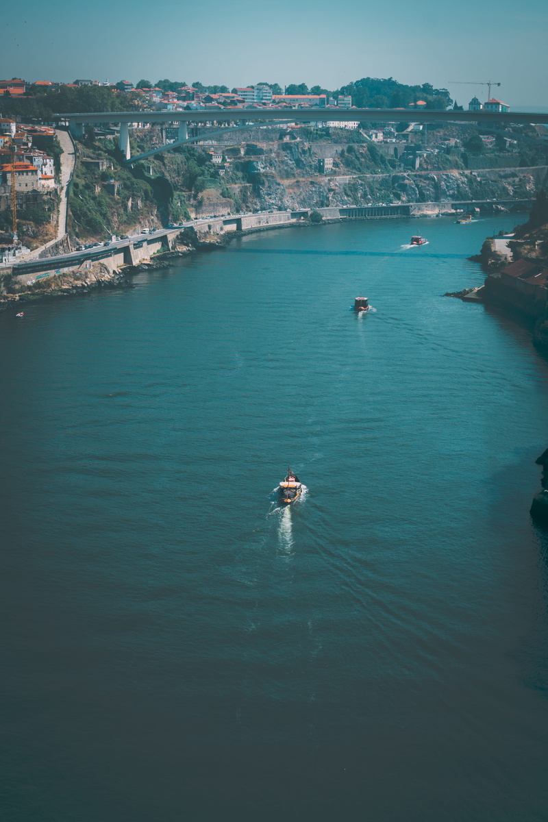 beauty in nature, building, europe, boats, oporto, travel, tranquility, landscape, sea, mode of transportation, nautical vessel, cityscape, high angle view
