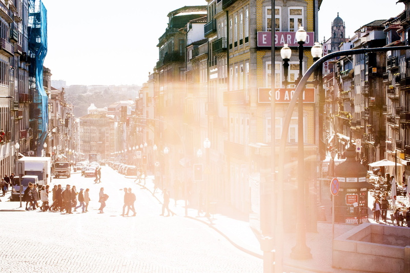 reflection, slope, real people, cars, porto, traditional, group of people, 1080P, street, building, architecture, ancient, winter, city life, oporto, walking