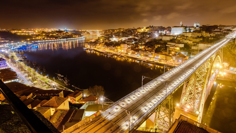 night, connection, douro, river douro, built structure, building exterior, 4K, lights, city lights, canal, long exposure, portugal, bridge, overpass, outdoors