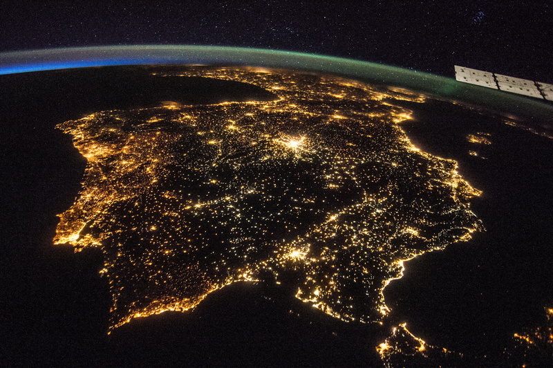 night, iberian, Earth, portugal, lights, peninsula, gibraltar, andorra, nasa, Spain, 4K, space